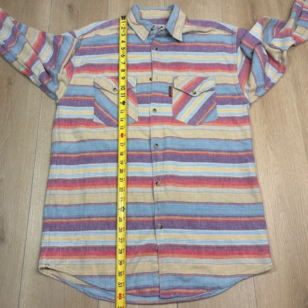 Point Zero Mens Multi Color Striped Cotton Button Down Flannel Shirt Medium